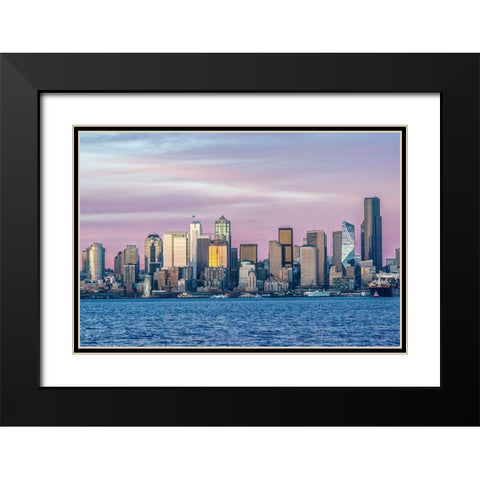 Washington State-Seattle Skyline at Sunset Black Modern Wood Framed Art Print with Double Matting by Tilley, Rob