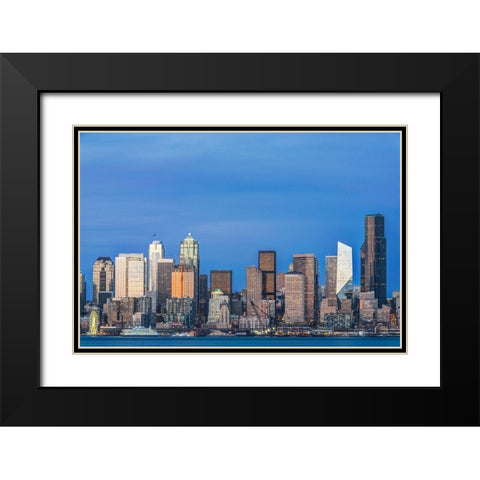 Washington State-Seattle Skyline at Twilight Black Modern Wood Framed Art Print with Double Matting by Tilley, Rob