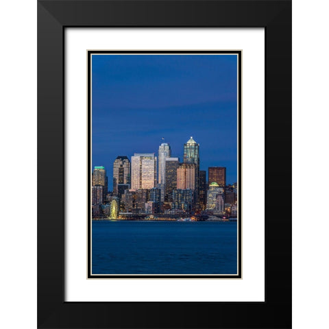 Washington State-Seattle Skyline at Twilight Black Modern Wood Framed Art Print with Double Matting by Tilley, Rob