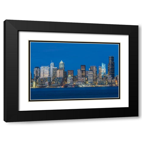Washington State-Seattle Skyline at Twilight Black Modern Wood Framed Art Print with Double Matting by Tilley, Rob