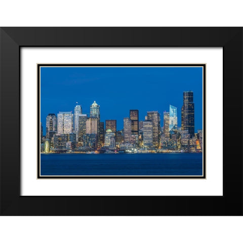 Washington State-Seattle Skyline at Twilight Black Modern Wood Framed Art Print with Double Matting by Tilley, Rob