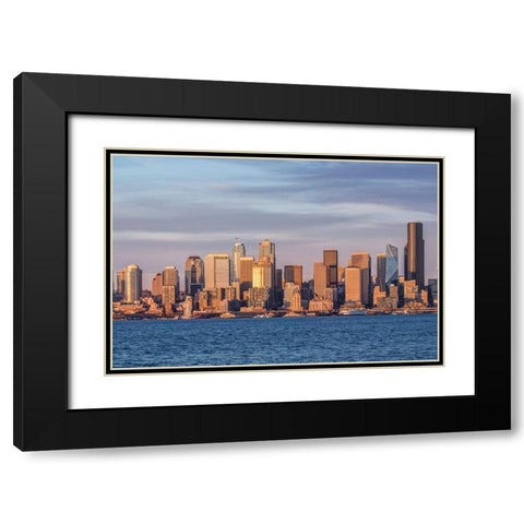 Washington State-Seattle Waterfront and Skyline at Sunset Black Modern Wood Framed Art Print with Double Matting by Tilley, Rob
