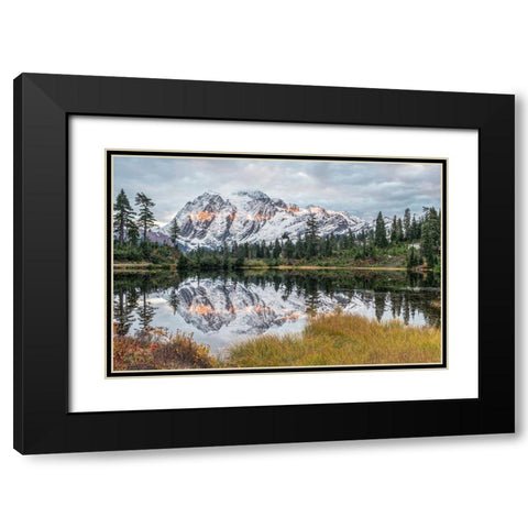 Washington State-Mt Baker and Snoqualmie National Forest-Mt Shuksan and Picture Lake Black Modern Wood Framed Art Print with Double Matting by Tilley, Rob
