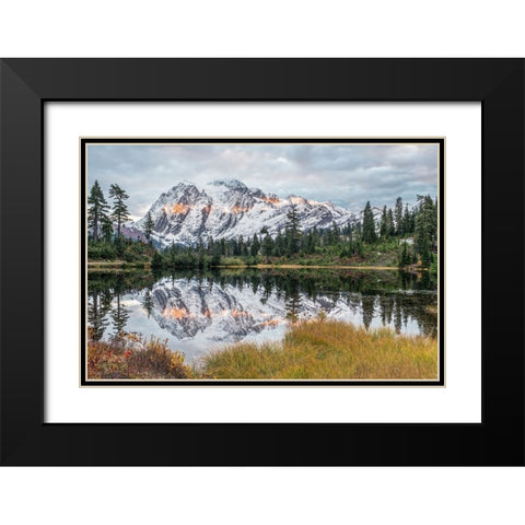 Washington State-Mt Baker and Snoqualmie National Forest-Mt Shuksan and Picture Lake Black Modern Wood Framed Art Print with Double Matting by Tilley, Rob