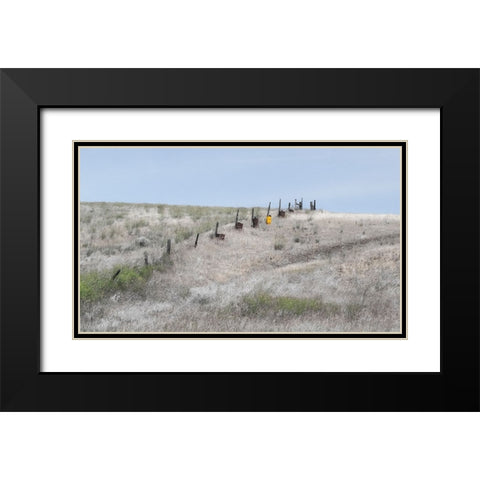 USA-Washington State-Benge Wooden post fence and grasses on rolling hills Black Modern Wood Framed Art Print with Double Matting by Gulin, Sylvia