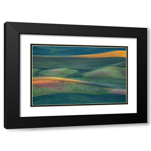 USA-Washington State-Palouse and Steptoe Butte State Park view of Wheat fields last light Black Modern Wood Framed Art Print with Double Matting by Gulin, Sylvia