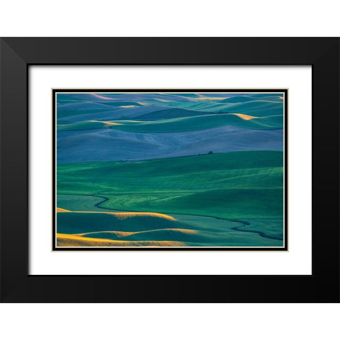 USA-Washington State-Palouse and Steptoe Butte State Park view of Wheat fields last light Black Modern Wood Framed Art Print with Double Matting by Gulin, Sylvia