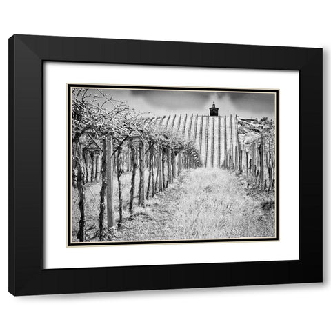 Spring vineyard and chapel on top of hill (PR) Black Modern Wood Framed Art Print with Double Matting by Eggers, Terry