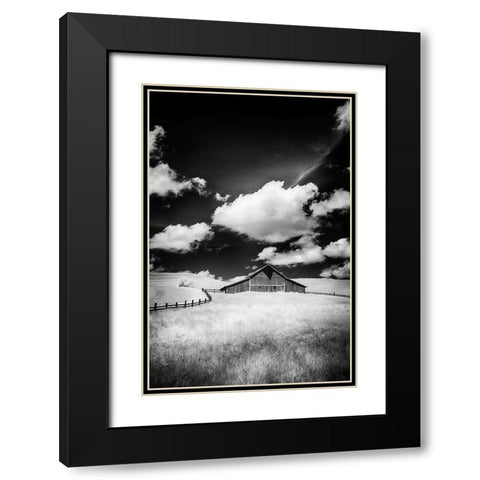 USA-Palouse Country-Washington State-Infrared Palouse fields and barn Black Modern Wood Framed Art Print with Double Matting by Eggers, Terry