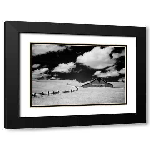 USA-Palouse Country-Washington State-Infrared Palouse fields and barn Black Modern Wood Framed Art Print with Double Matting by Eggers, Terry