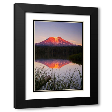 USA-Washington State-Sunset on Mt-Adams reflecting in Lake Takhlakh Black Modern Wood Framed Art Print with Double Matting by Eggers, Terry