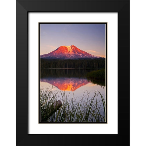 USA-Washington State-Sunset on Mt-Adams reflecting in Lake Takhlakh Black Modern Wood Framed Art Print with Double Matting by Eggers, Terry