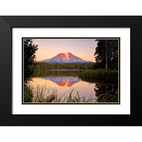 USA-Washington State-Sunset on Mt-Adams reflecting in Lake Takhlakh Black Modern Wood Framed Art Print with Double Matting by Eggers, Terry