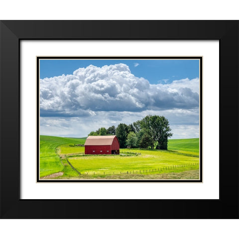 USA-Washington State-Palouse-Old Red barn with fresh green fields Black Modern Wood Framed Art Print with Double Matting by Eggers, Terry