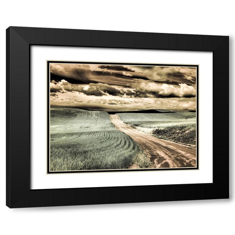 USA-Washington State-Palouse-Country backroad through spring crops Black Modern Wood Framed Art Print with Double Matting by Eggers, Terry