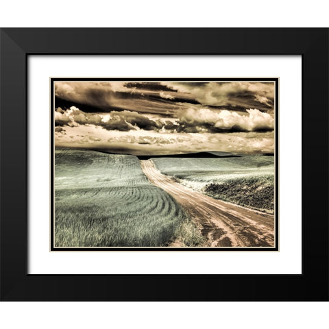 USA-Washington State-Palouse-Country backroad through spring crops Black Modern Wood Framed Art Print with Double Matting by Eggers, Terry