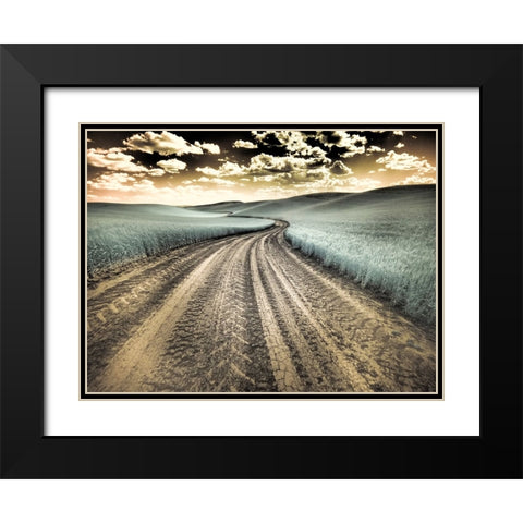 USA-Washington State-Palouse-Country backroad through spring crops Black Modern Wood Framed Art Print with Double Matting by Eggers, Terry