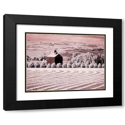 USA-Washington State-Palouse-Harvest lies in field with barn Black Modern Wood Framed Art Print with Double Matting by Eggers, Terry