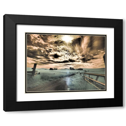 USA-Washington State-Palouse-Backcountry road through wheat field and clouds Black Modern Wood Framed Art Print with Double Matting by Eggers, Terry
