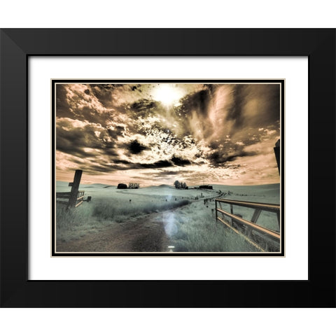 USA-Washington State-Palouse-Backcountry road through wheat field and clouds Black Modern Wood Framed Art Print with Double Matting by Eggers, Terry