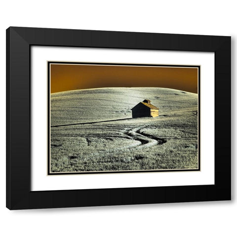 USA-Washington State-Palouse region-Old barn in field of wheat Black Modern Wood Framed Art Print with Double Matting by Eggers, Terry