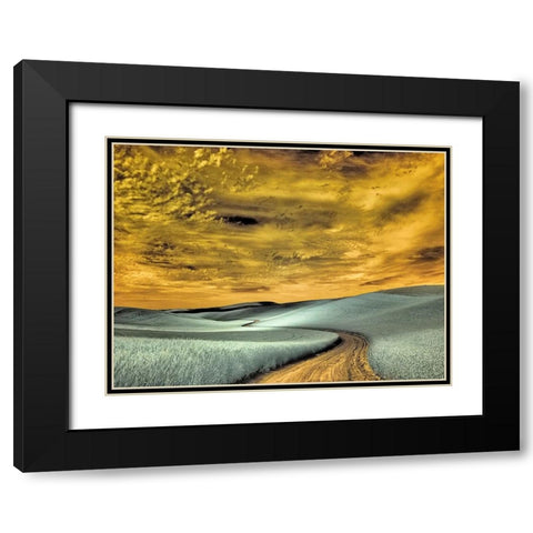 USA-Washington State-Palouse region-winding backcountry road through wheat fields Black Modern Wood Framed Art Print with Double Matting by Eggers, Terry