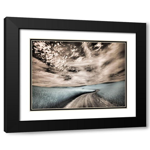 USA-Washington State-Palouse region-winding backcountry road through wheat fields Black Modern Wood Framed Art Print with Double Matting by Eggers, Terry