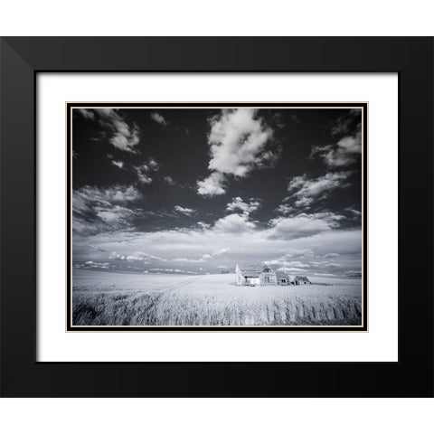 USA-Washington State-Palouse Infrared of old homestead with special clouds Black Modern Wood Framed Art Print with Double Matting by Eggers, Terry