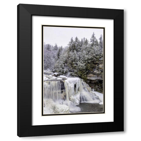 West Virginia Waterfall in winter landscape Black Modern Wood Framed Art Print with Double Matting by OBrien, Jay
