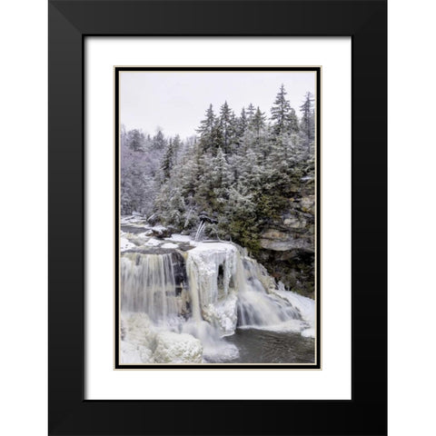 West Virginia Waterfall in winter landscape Black Modern Wood Framed Art Print with Double Matting by OBrien, Jay
