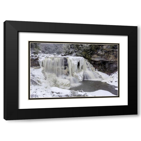 West Virginia Waterfall in winter landscape Black Modern Wood Framed Art Print with Double Matting by OBrien, Jay