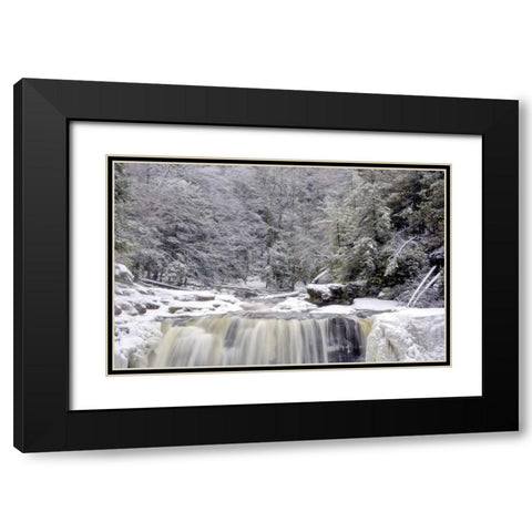 West Virginia Waterfall in winter landscape Black Modern Wood Framed Art Print with Double Matting by OBrien, Jay