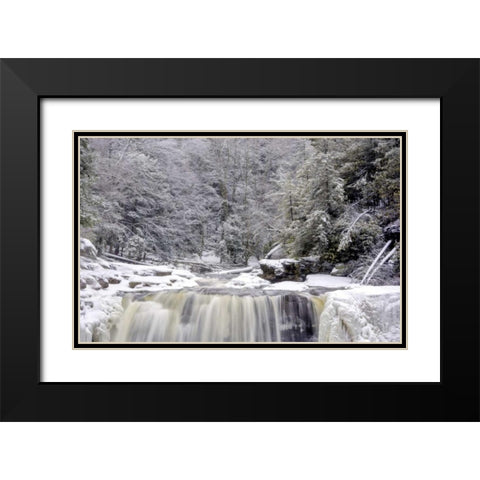 West Virginia Waterfall in winter landscape Black Modern Wood Framed Art Print with Double Matting by OBrien, Jay