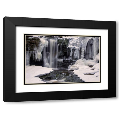 West Virginia, Blackwater Falls Frozen waterfall Black Modern Wood Framed Art Print with Double Matting by OBrien, Jay