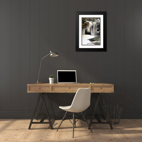 West Virginia, Blackwater Falls Frozen waterfall Black Modern Wood Framed Art Print with Double Matting by OBrien, Jay