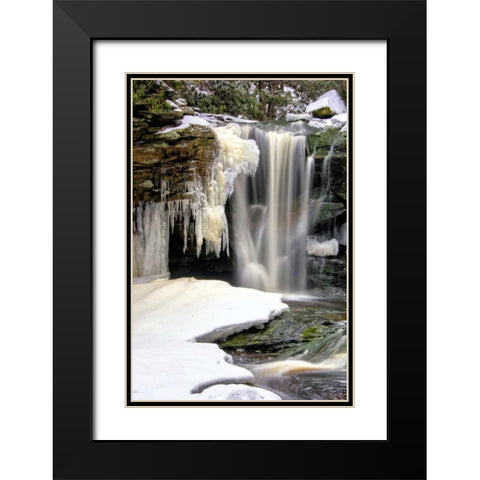West Virginia, Blackwater Falls Frozen waterfall Black Modern Wood Framed Art Print with Double Matting by OBrien, Jay