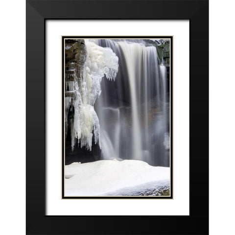 West Virginia, Blackwater Falls Frozen waterfall Black Modern Wood Framed Art Print with Double Matting by OBrien, Jay