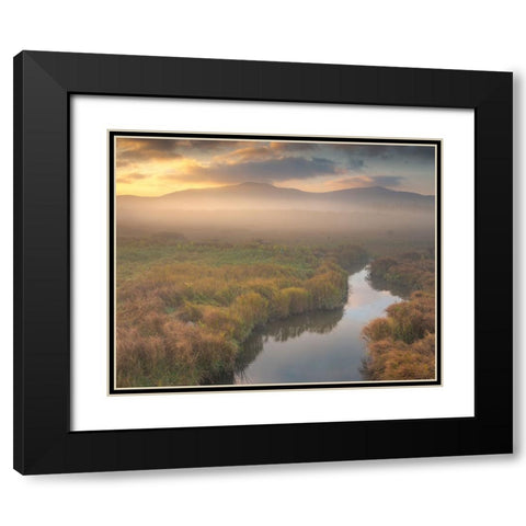 USA-West Virginia-Davis Fog over stream in valley at sunrise Black Modern Wood Framed Art Print with Double Matting by Jaynes Gallery