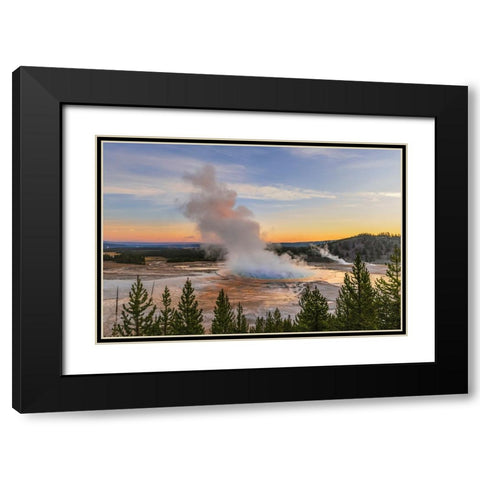 Elevated sunrise view of Grand Prismatic spring and colorful bacterial mat-Yellowstone National Park Black Modern Wood Framed Art Print with Double Matting by Jones, Adam