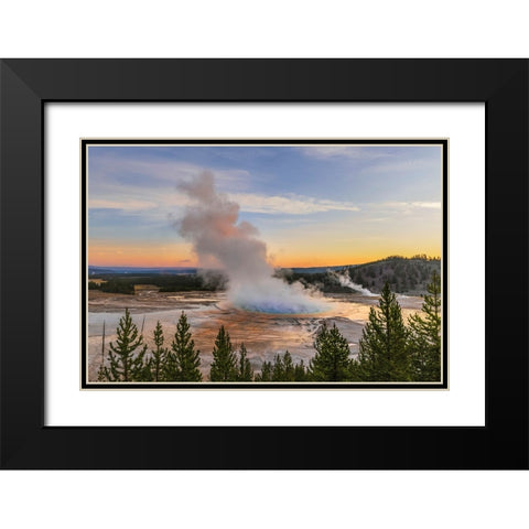Elevated sunrise view of Grand Prismatic spring and colorful bacterial mat-Yellowstone National Park Black Modern Wood Framed Art Print with Double Matting by Jones, Adam