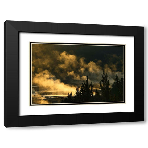 Elevated view of runoff water and bacterial mat-Grand Prismatic spring Black Modern Wood Framed Art Print with Double Matting by Jones, Adam