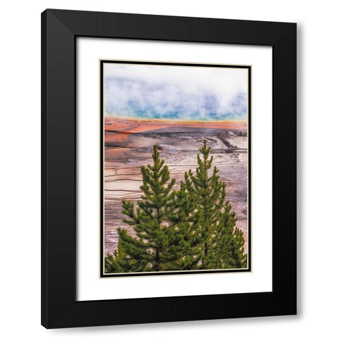 Elevated view of Grand Prismatic spring and colorful bacterial mat-Yellowstone National Park Black Modern Wood Framed Art Print with Double Matting by Jones, Adam