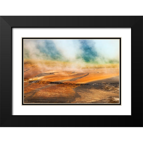Elevated view of Grand Prismatic spring and colorful bacterial mat-Yellowstone National Park Black Modern Wood Framed Art Print with Double Matting by Jones, Adam