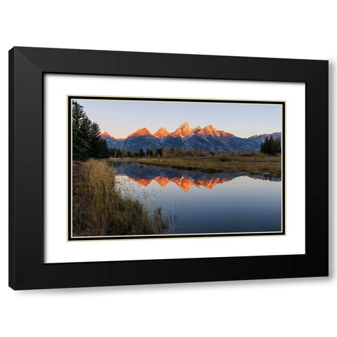 Teton Range reflected in Snake River from Schwabacher Landing-Grand Teton National Park-Wyoming Black Modern Wood Framed Art Print with Double Matting by Jones, Adam
