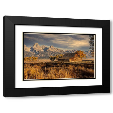 Moulton barn at sunrise and Teton Range-Grand Teton National Park-Wyoming Black Modern Wood Framed Art Print with Double Matting by Jones, Adam
