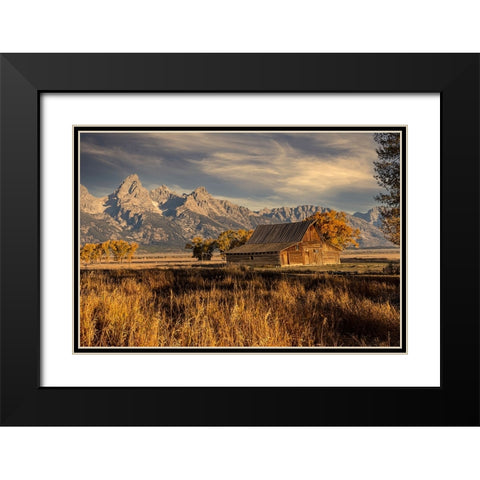 Moulton barn at sunrise and Teton Range-Grand Teton National Park-Wyoming Black Modern Wood Framed Art Print with Double Matting by Jones, Adam