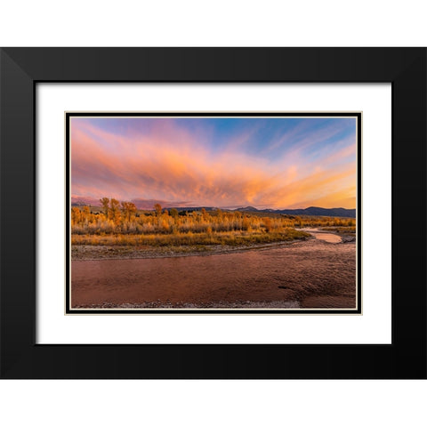 Golden cottonwood and aspen trees at sunset Gros Ventre River-Grand Teton National Park-Wyoming Black Modern Wood Framed Art Print with Double Matting by Jones, Adam
