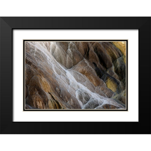 Colorful travertine slope with yellow and brown cyanobacteria-Mammoth Hot Springs Black Modern Wood Framed Art Print with Double Matting by Jones, Adam
