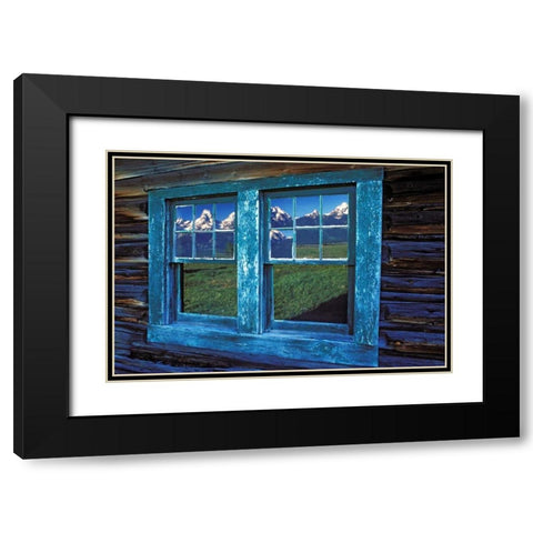 WY, Grand Tetons reflecting in windows at sunrise Black Modern Wood Framed Art Print with Double Matting by Kirkland, Dennis
