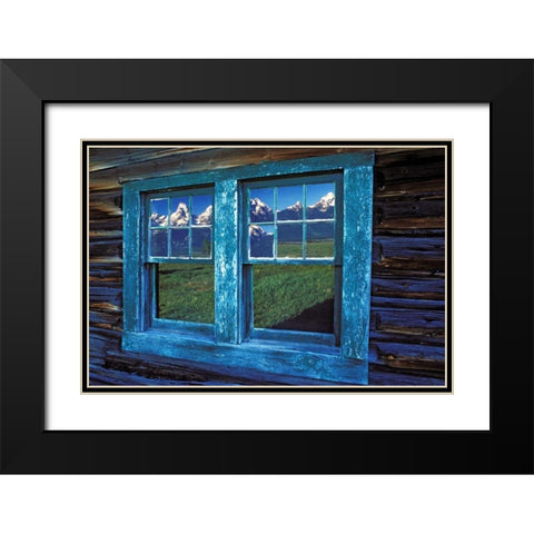 WY, Grand Tetons reflecting in windows at sunrise Black Modern Wood Framed Art Print with Double Matting by Kirkland, Dennis